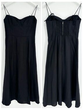 Reformation Nebraska Tie Straps Linen Midi Dress in Black